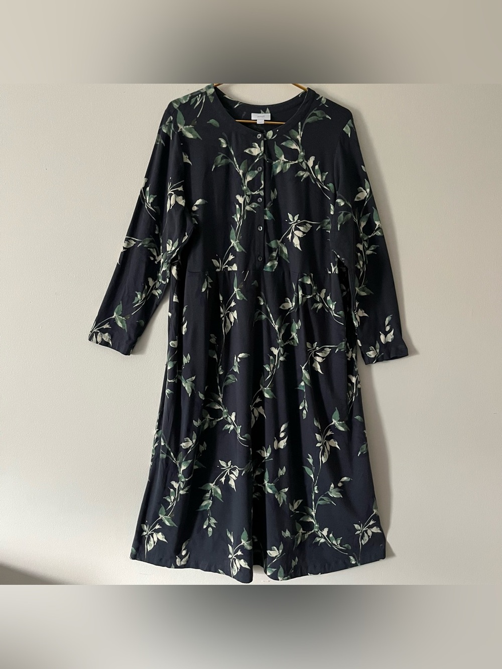 J.Jill Pure Jill Navy Knit Dress W/ Cream Green Floral Print Maxi Dress XL